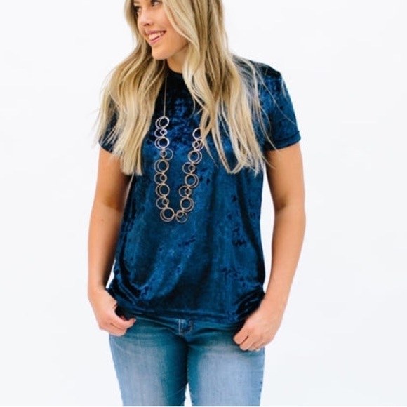 Sign Here Signature Blue Crushed Velvet Crew Neck Short Sleeve Oversized Tee XS - Picture 10 of 11